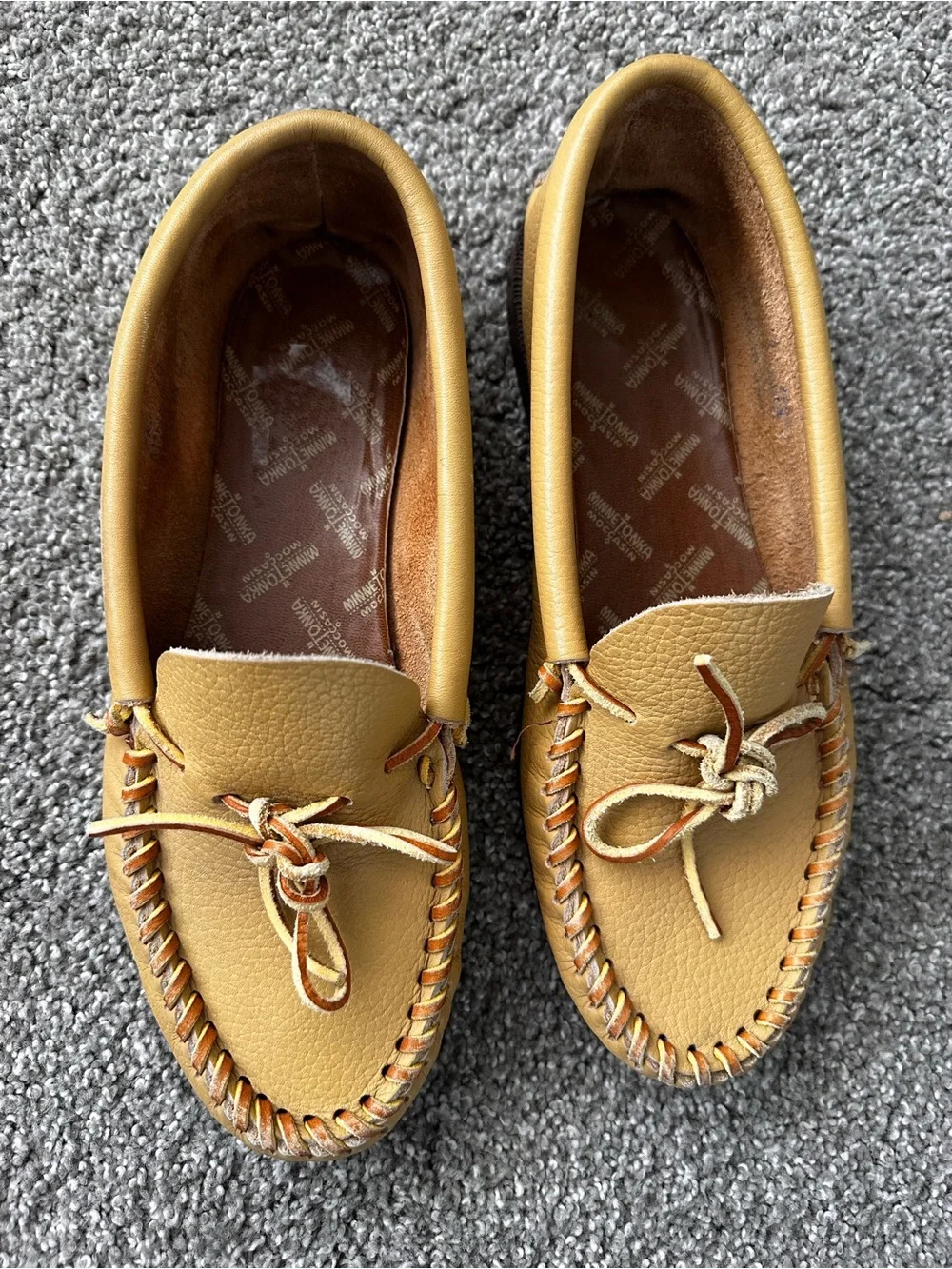 Minnetonka Mustard Leather Moccasin Loafers